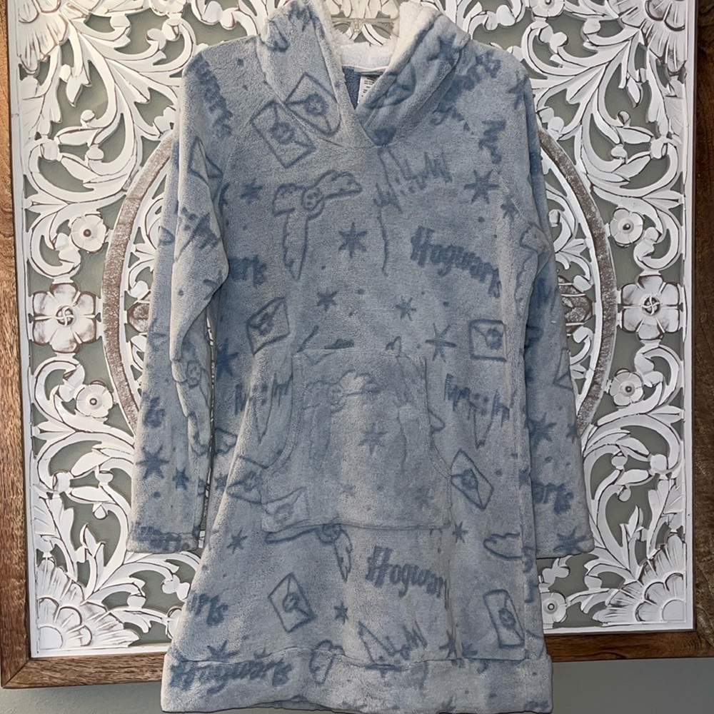 Harry Potter Wizarding World Women's Fleece Lounge Hoodie Gray and Blue sz M EUC